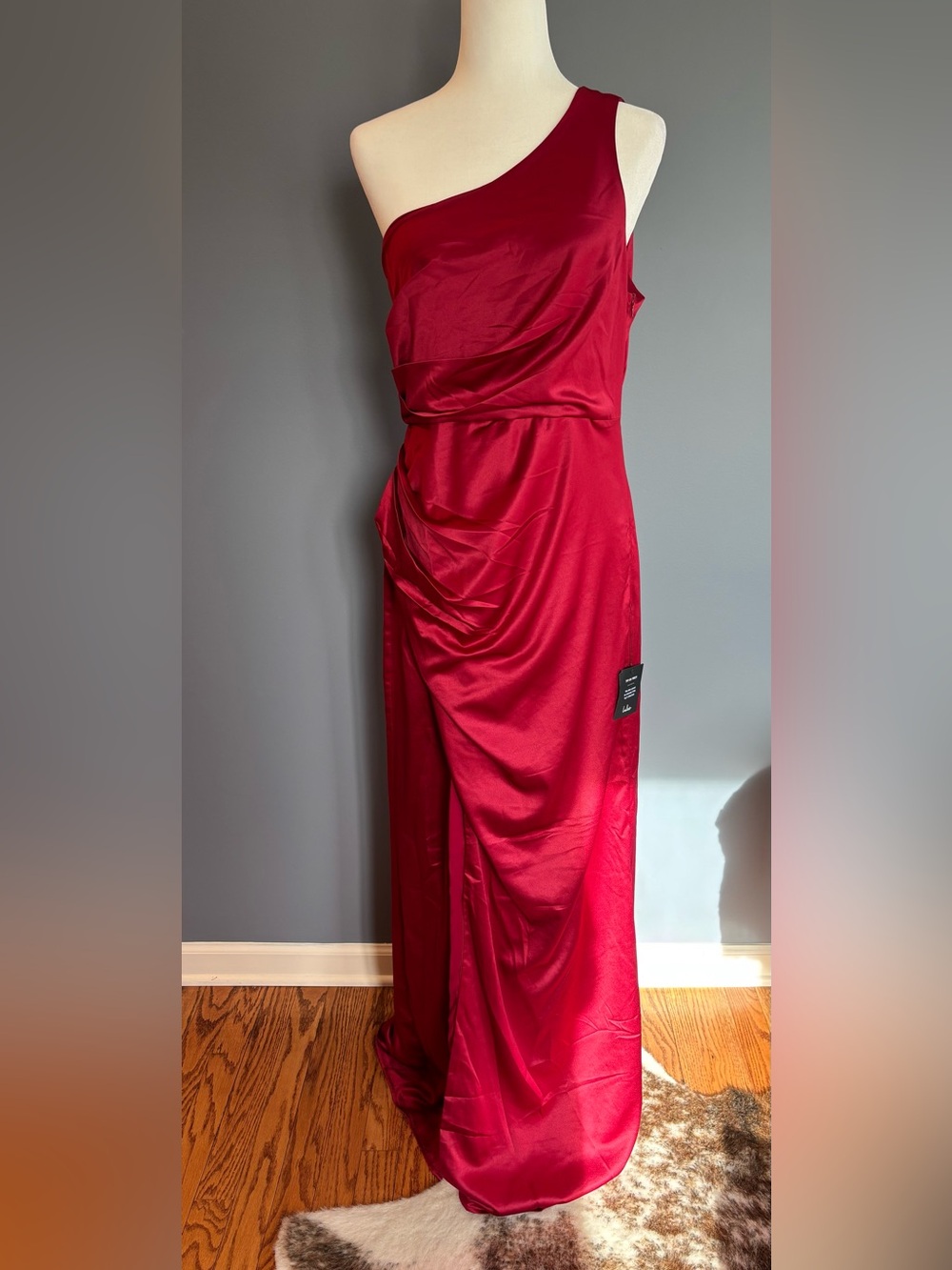 NWT Lulu's Red Satin Draped Maxi Dress